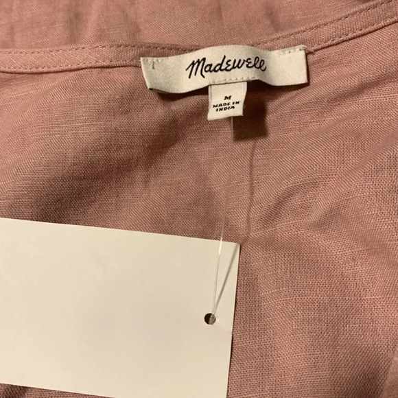 MADEWELL Linen Blend V-Neck Button Front Mini Dress in Antique Coral - Picture 6 of 9